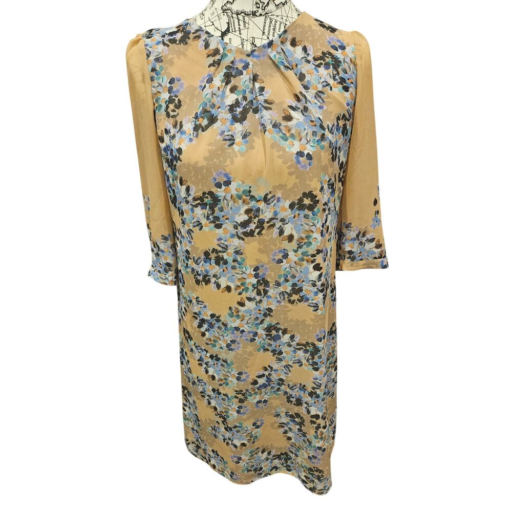 SunaUna floral chiffon dress 38 medium beige watercolor floral coastal boho